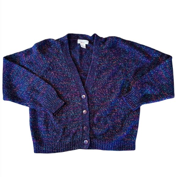 Vintage Victoria Jones Vibrant Retro Speckled Cardigan Sweater PL - Picture 1 of 6